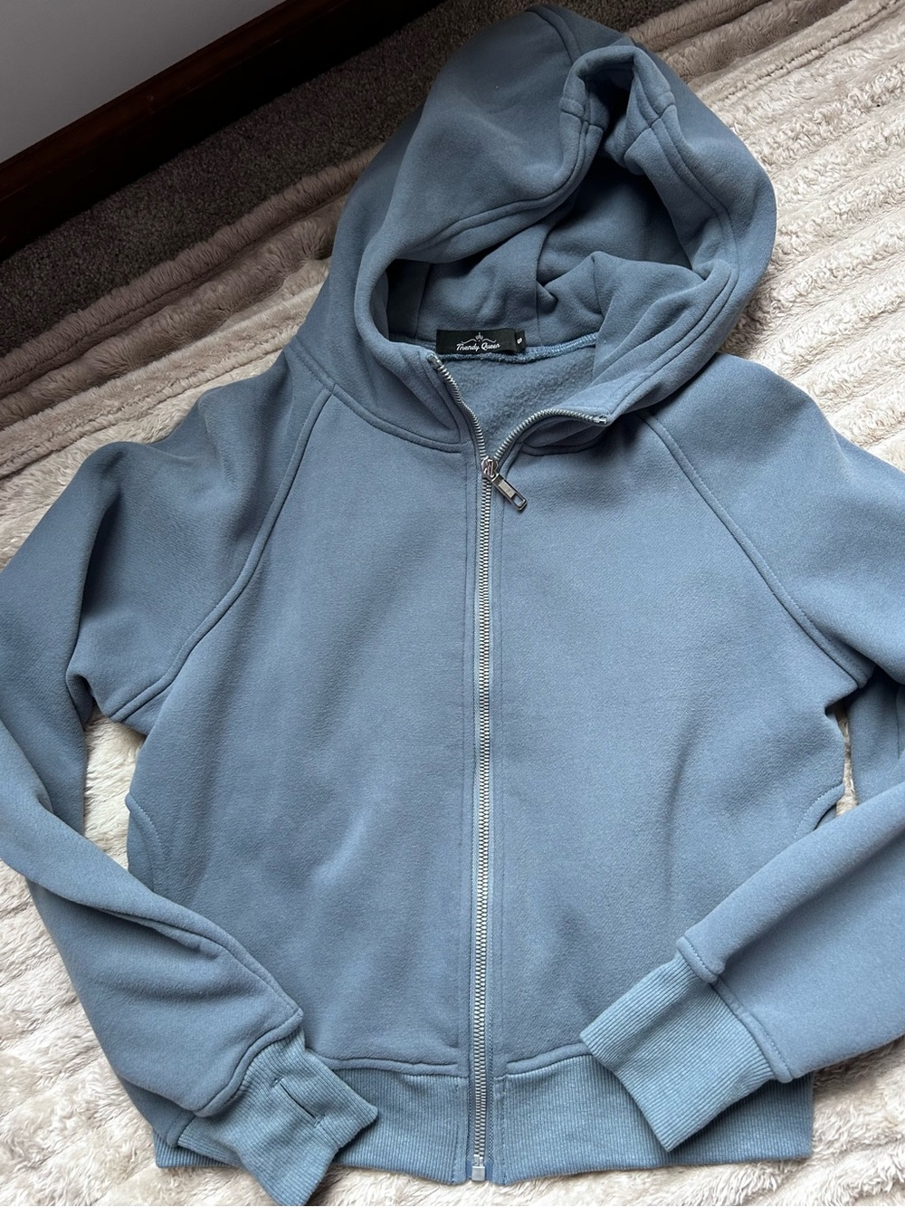 Trendy Queen Blue Zip-Up Hoodie Sweater